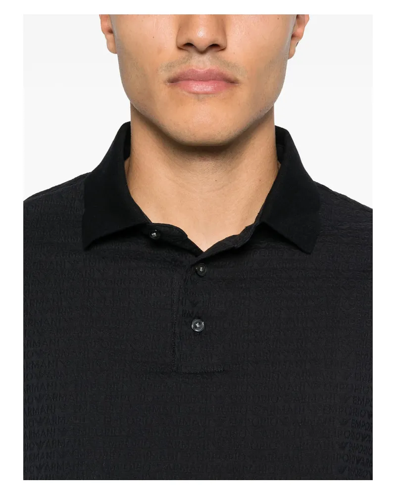Emporio Armani Textured Cotton Polo — Black Black