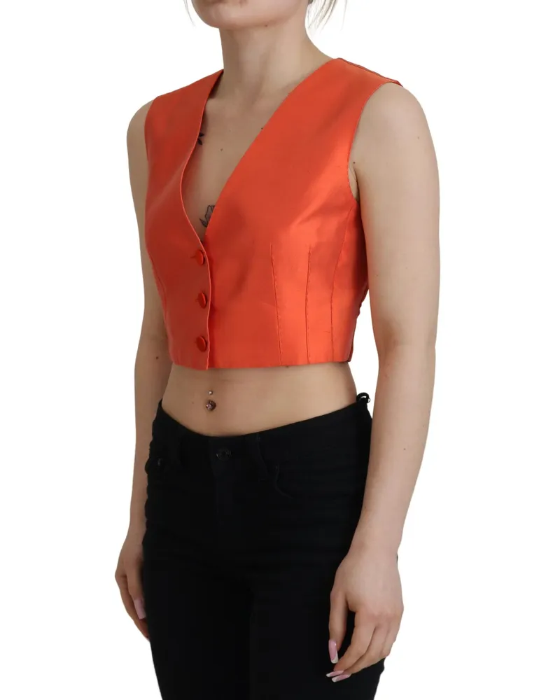 Dolce & Gabbana Women Orange Sleeveless Waistcoat Cropped Vest Top Silk Elastane Orange