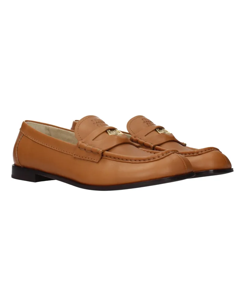 Miu Miu Women's Brown Leather Slip-On Loafers Brown
