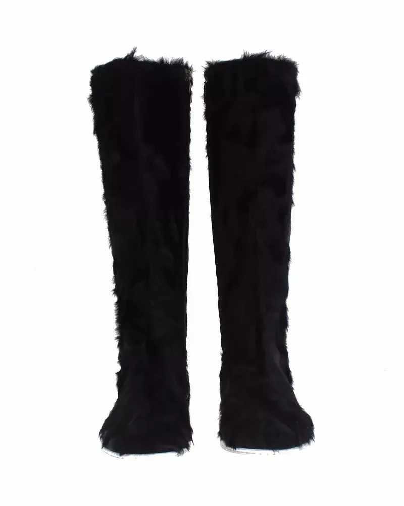 Dolce & Gabbana Women's Black Xiangao Lamb Fur Leather Boots Shoes Black