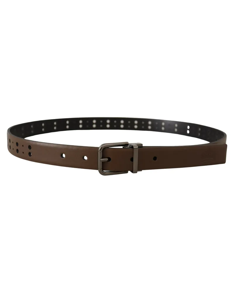 Dolce & Gabbana Perforated Leather Belt — Brown Brown