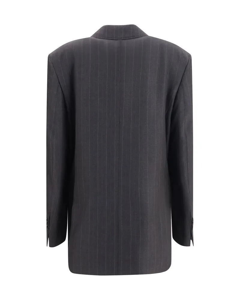 AMI Paris Striped Wool Blazer — Grey Grey