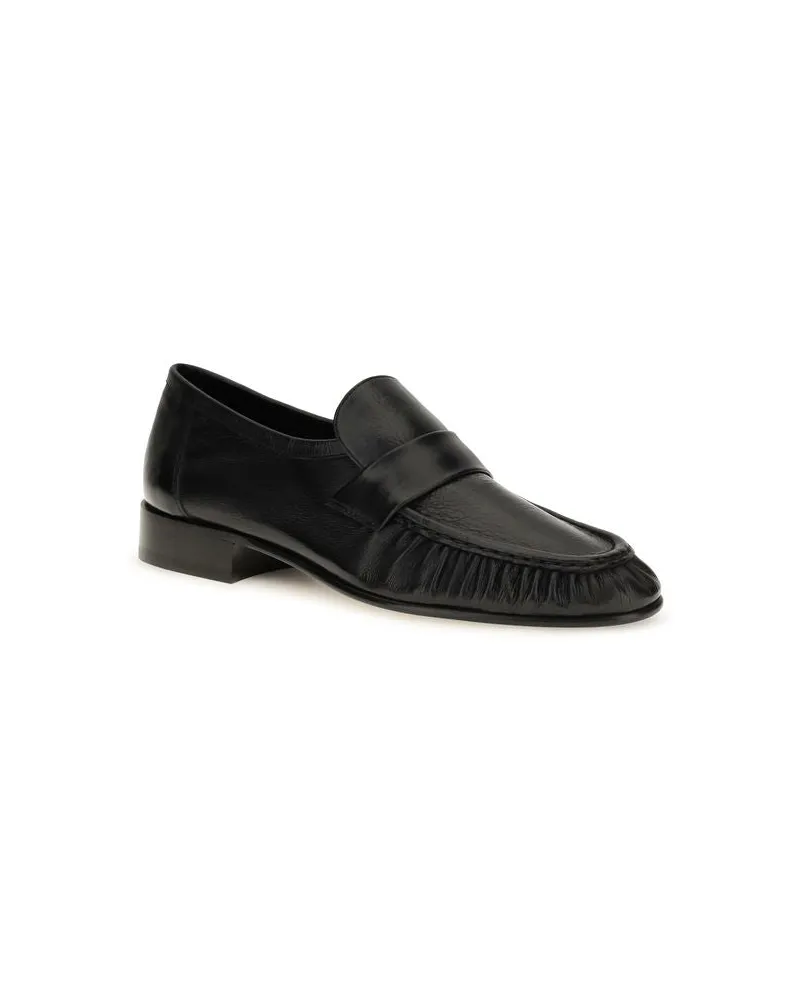 The Row Pleated Calf Leather Loafer — Black Black