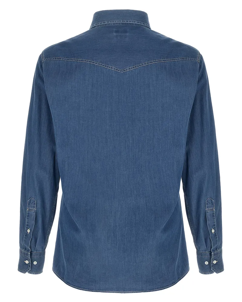 Brunello Cucinelli Men's Blue Cotton Blouse Blue