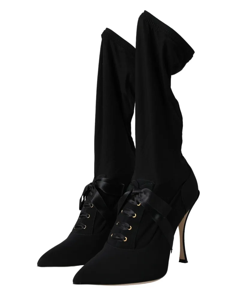 Dolce & Gabbana Women's Black Stiletto Heels Mid Calf Boots Shoes Viscose Elastane Black