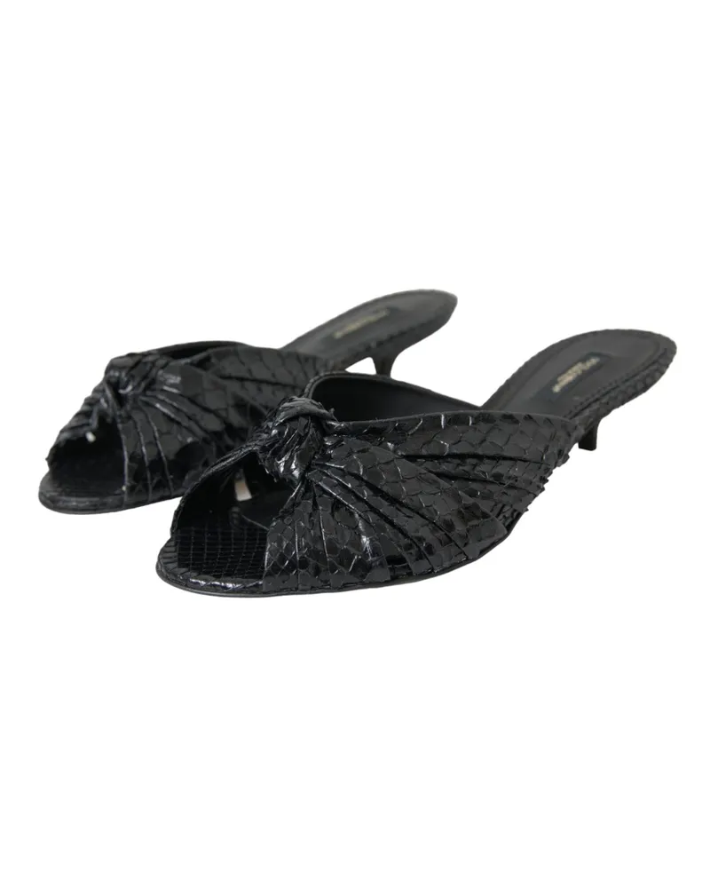 Dolce & Gabbana Women's Black Exotic Leather Heels Slides Shoes Python Black