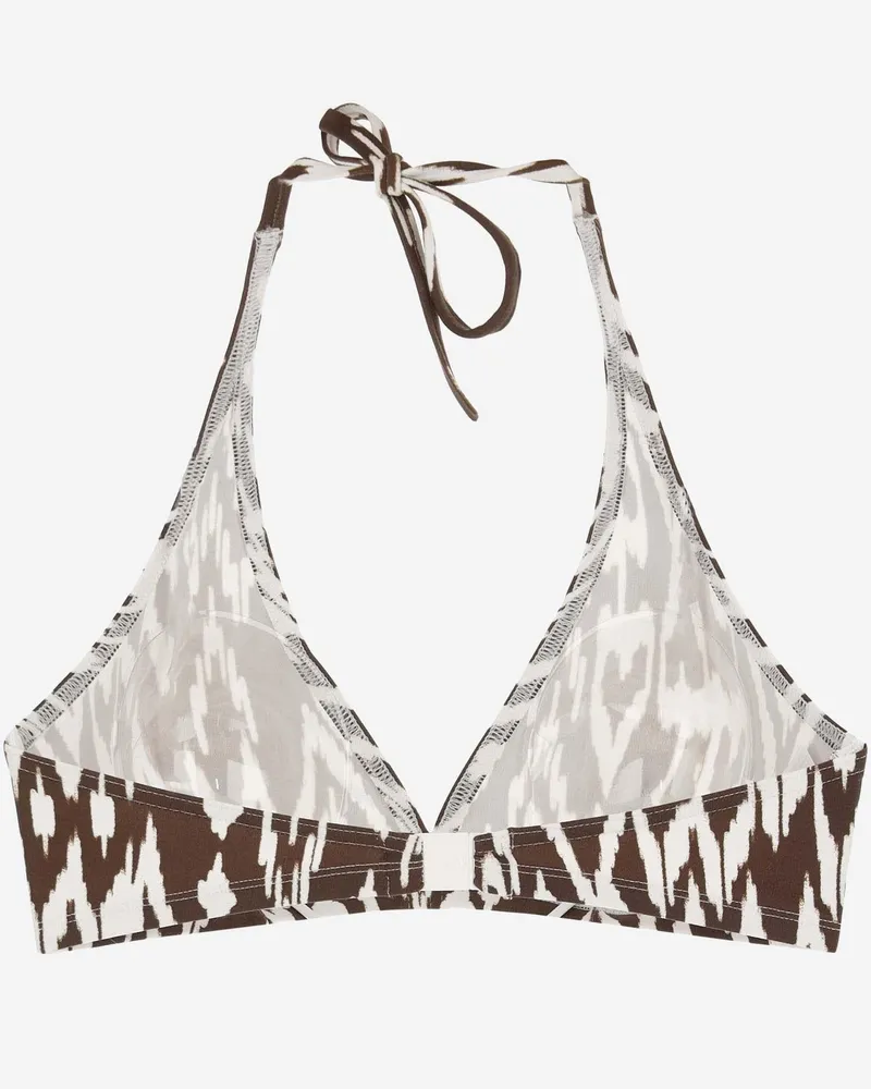 Eres Graphic Pattern Stretch Nylon Bikini Top — Brown Brown