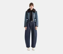 Women's Low Round Denim Jeans Dark Blue Trousers