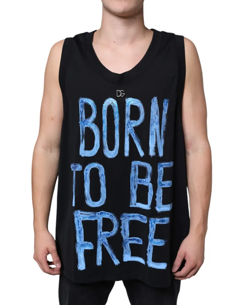 Dolce & Gabbana Men's Black Cotton Born To Be Free Sleeveless T-Shirt Nylon Elastane Black