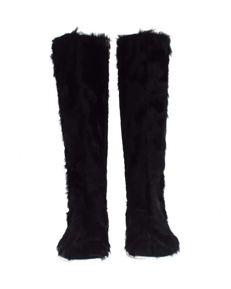 Dolce & Gabbana Women's Black Xiangao Lamb Fur Leather Boots Black