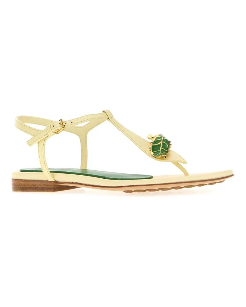 Bottega Veneta Women's Pastel Yellow Leather Rana Flora Sandals Camomilecamboo Sandali Yellow