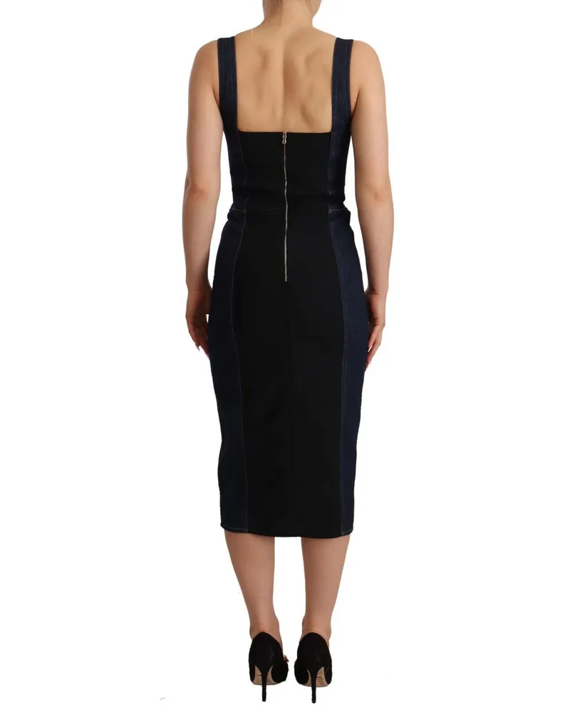 Dolce & Gabbana Women's Dark Blue Cotton Denim Sheath Midi Dress Navy