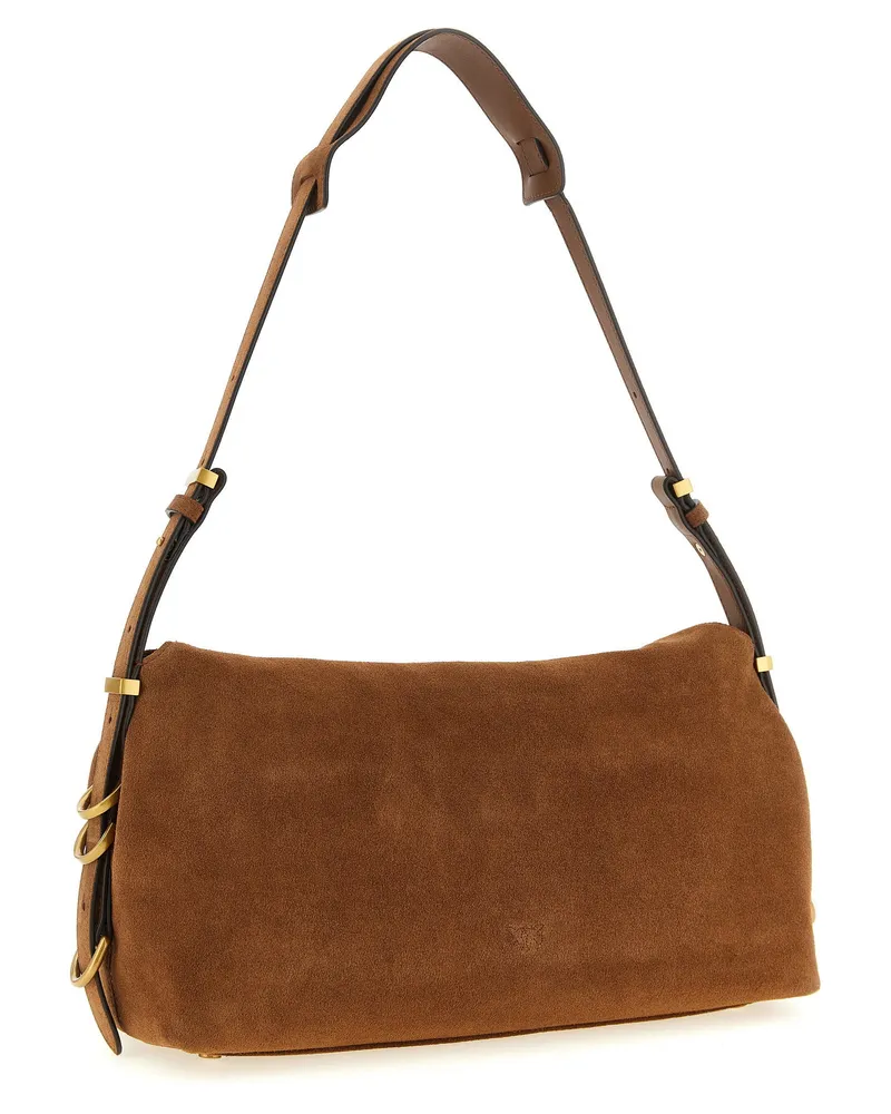 Pinko Suede Flap Shoulder Bag — Brown Brown