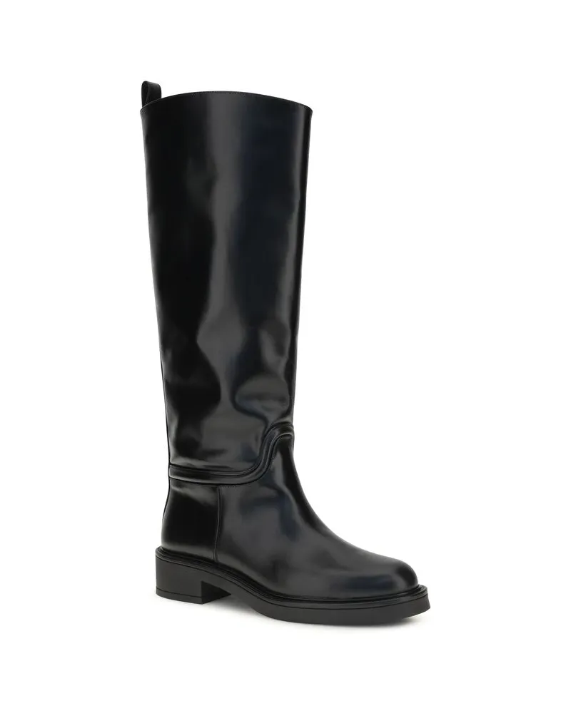 Stuart Weitzman Women's Black Calf Leather Bos Taurus Flat Boots Black