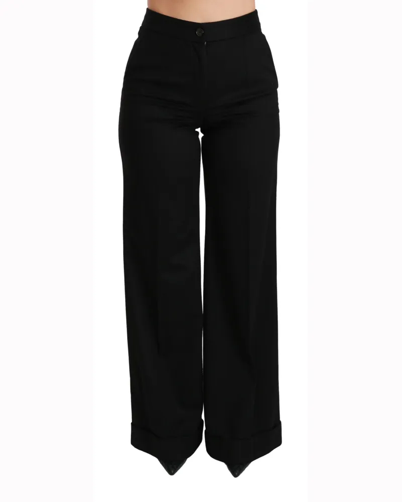 Dolce & Gabbana Women Black Wide Leg Flared Trouser Cashmere Pants Black