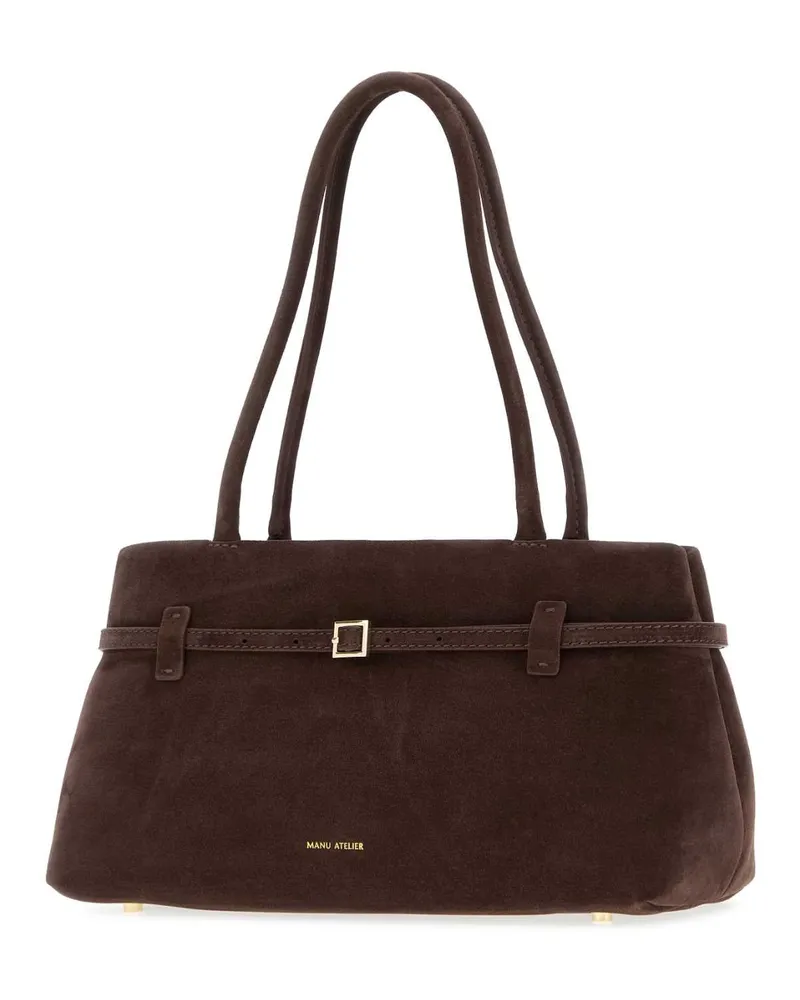 Manu Atelier Women's Brown Suede Le Cambon East West Shoulder Bag Deepbrown Borse A Mano Brown