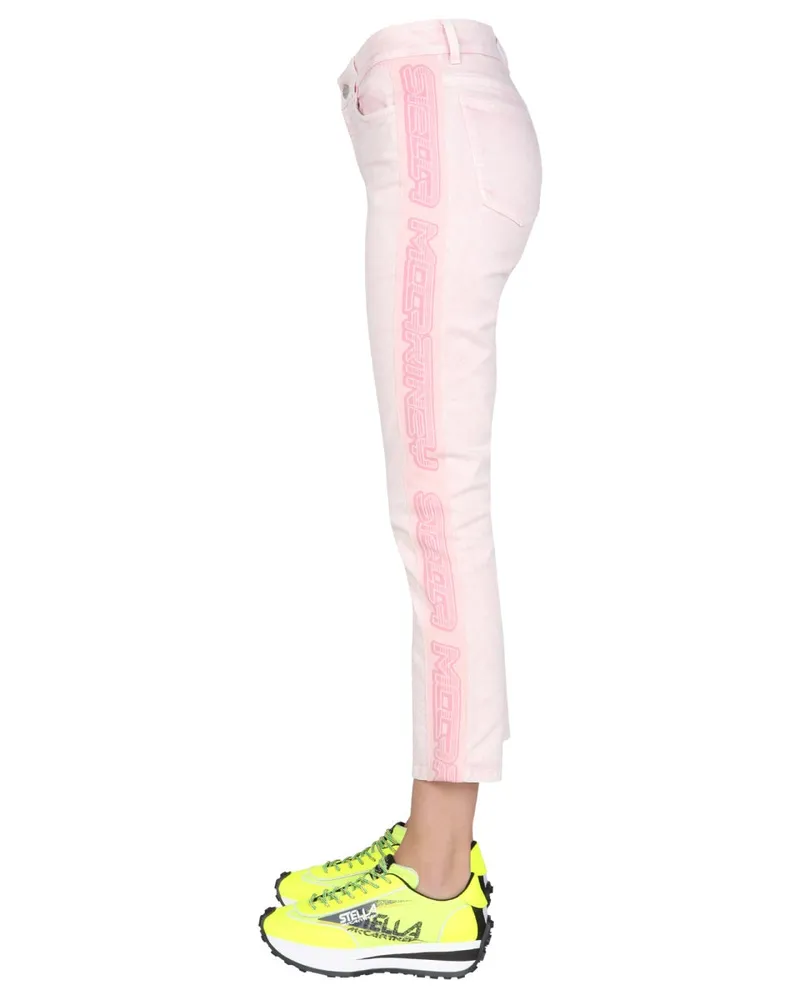 Stella McCartney Logo Band Cotton Jeans — Beige Beige
