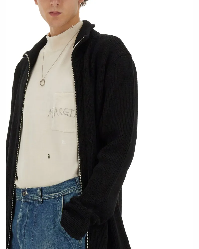 Maison Margiela Wool-Cotton Blend Cardigan — Black Black
