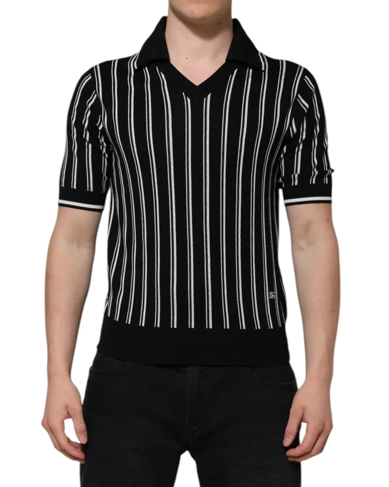 Dolce & Gabbana Men's Striped Silk Polo Black Black