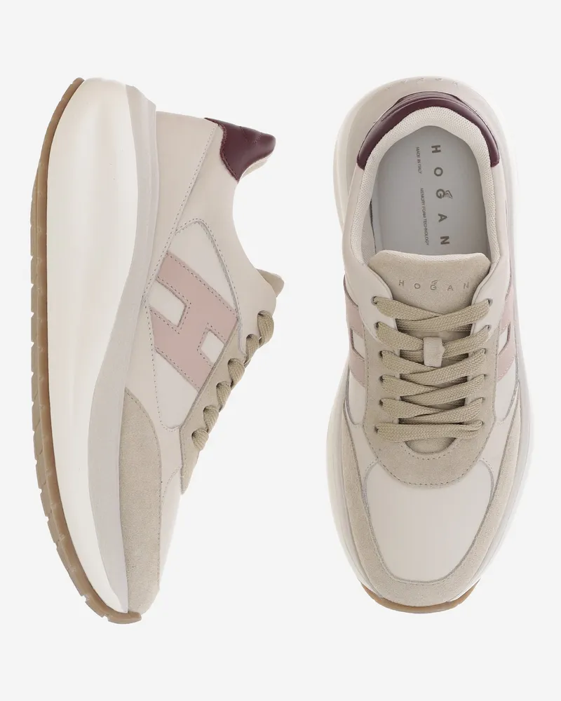 Hogan Women's Sneakers Maxi Leather-Suede Multicolour Leather And Suede Trainers Beige