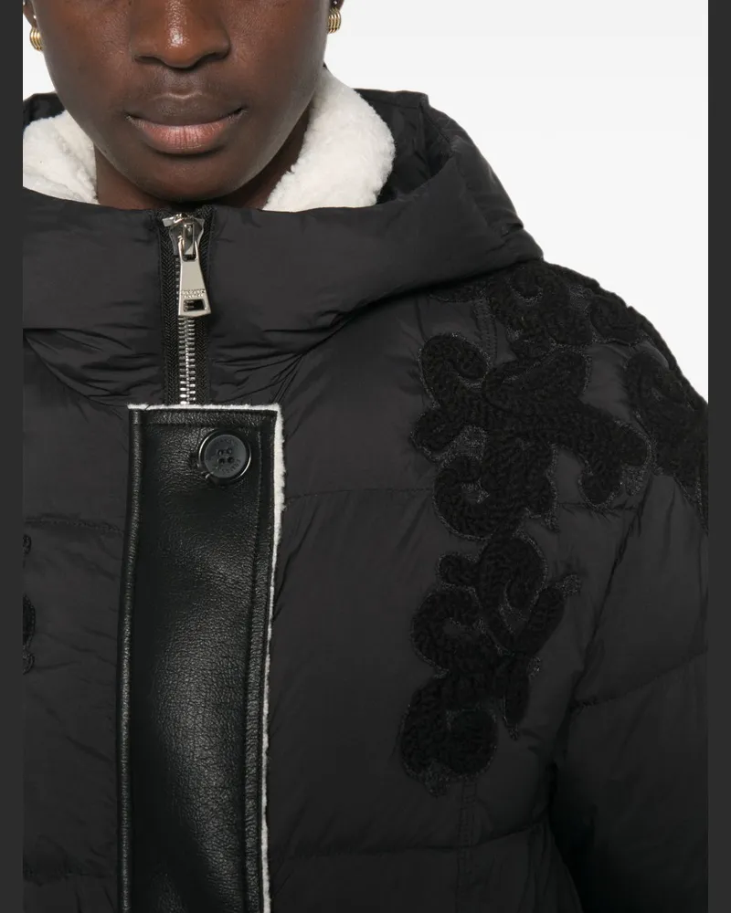 Ermanno Scervino Floral-Appliqué Quilted Down Jacket — Black Black