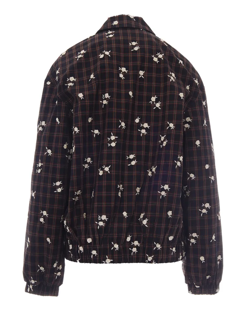 Ganni Women's Bomber Jacket Check Flower Cappuccino Organic Cotton Cappuccino