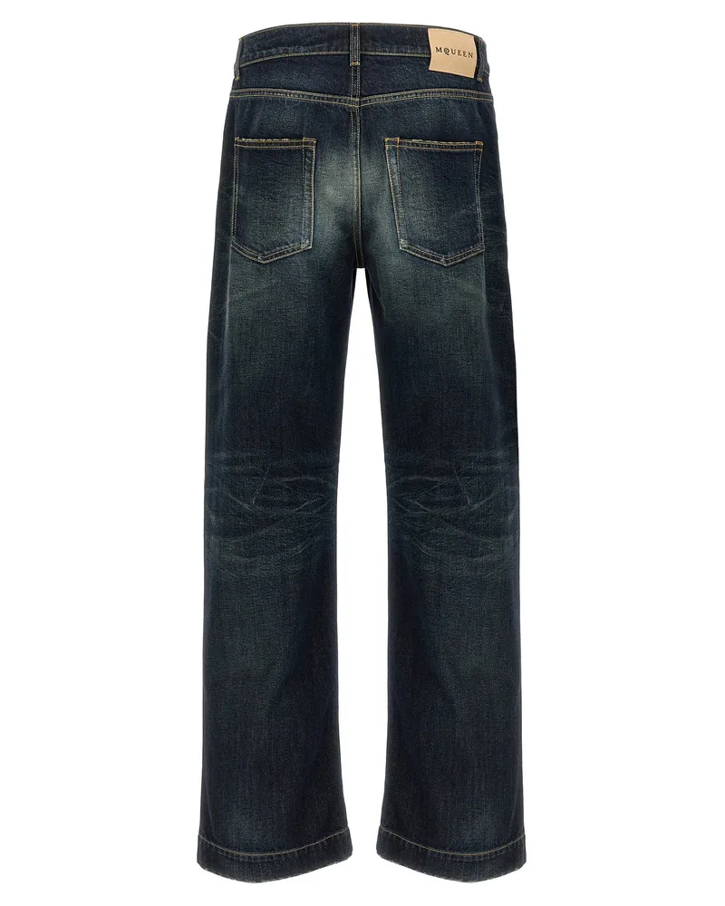 Alexander McQueen Stonewashed Wide-Leg Jeans — Blue Blue