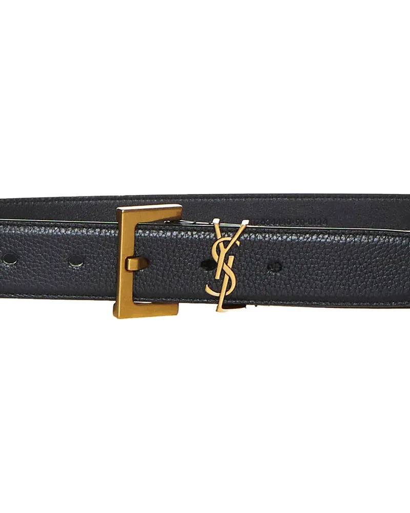 Saint Laurent Men's Belt Cassandre Smooth Leather Black Calfskin Black