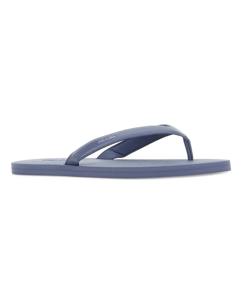 Prada Men's Cerulean Blue Leather Thong Slippers Aviazione Flat Shoes Blue