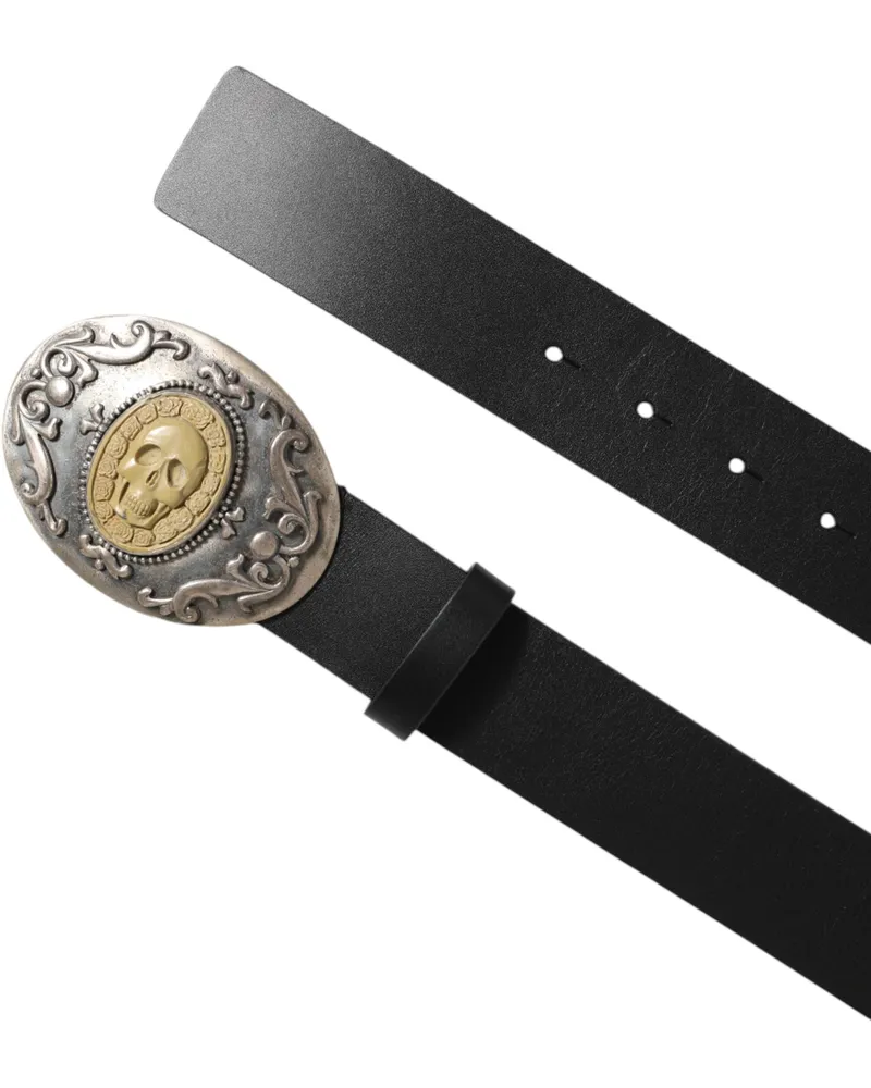 Dolce & Gabbana Ornate Metal Buckle Belt — Black Black