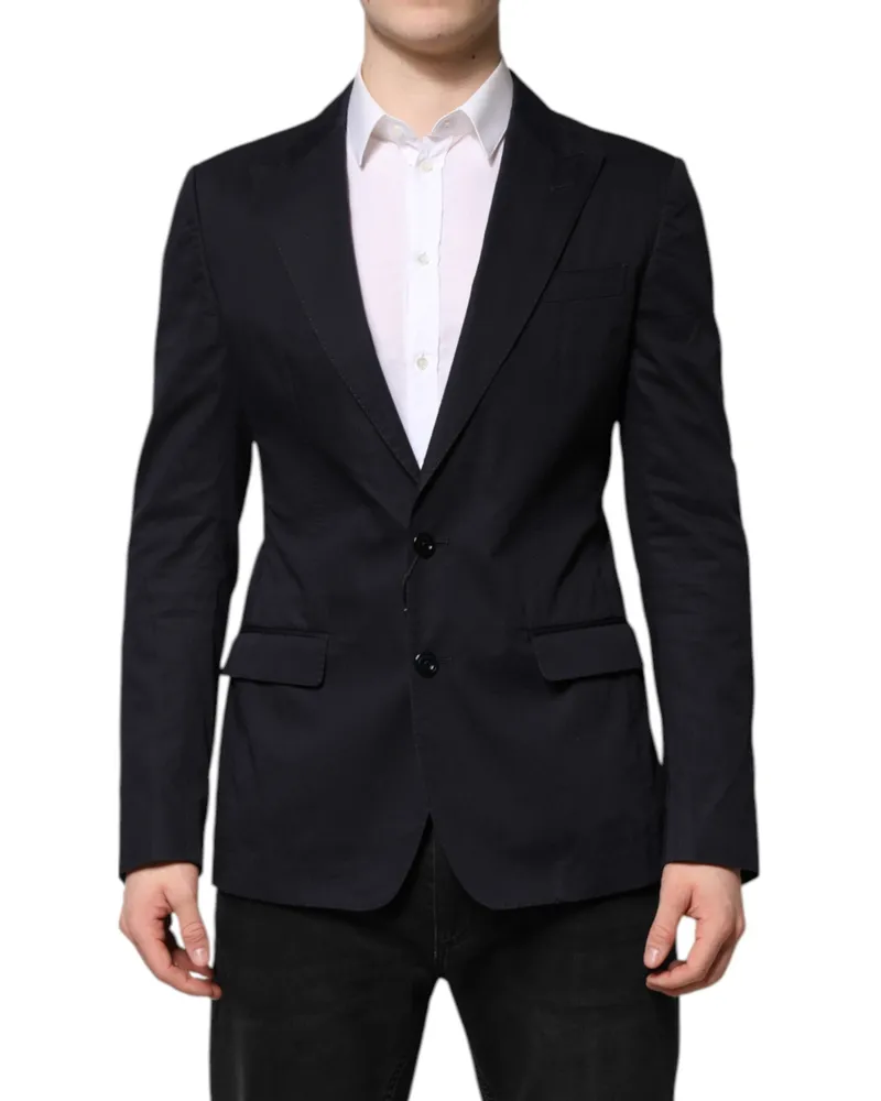Dolce & Gabbana Men's Dark Blue Taormina Cotton Blazer Suit Jacket Silk Navy