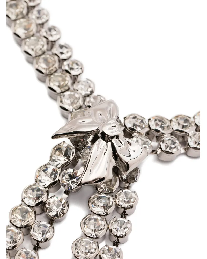 Alessandra Rich Crystal-Embellished Bow Necklace — Silver Silver