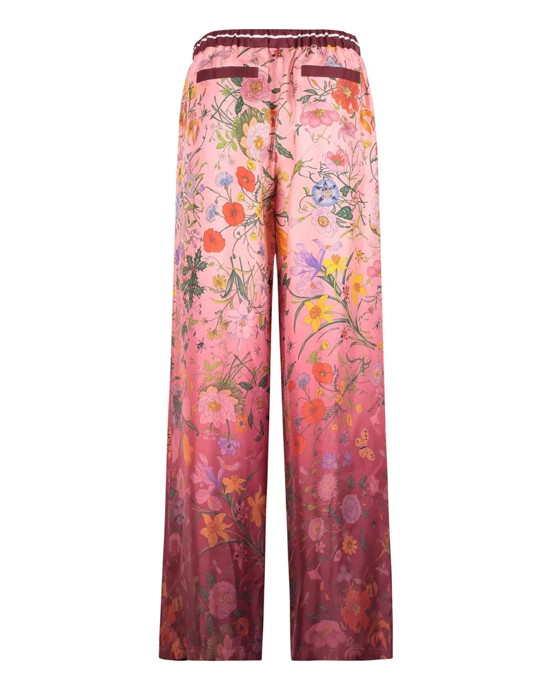 Gucci Women's Floral Print Silk Pants Wide-Leg Trousers Multicolor