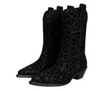 Women's Black Gray Leopard Cowboy Boots Shoes And