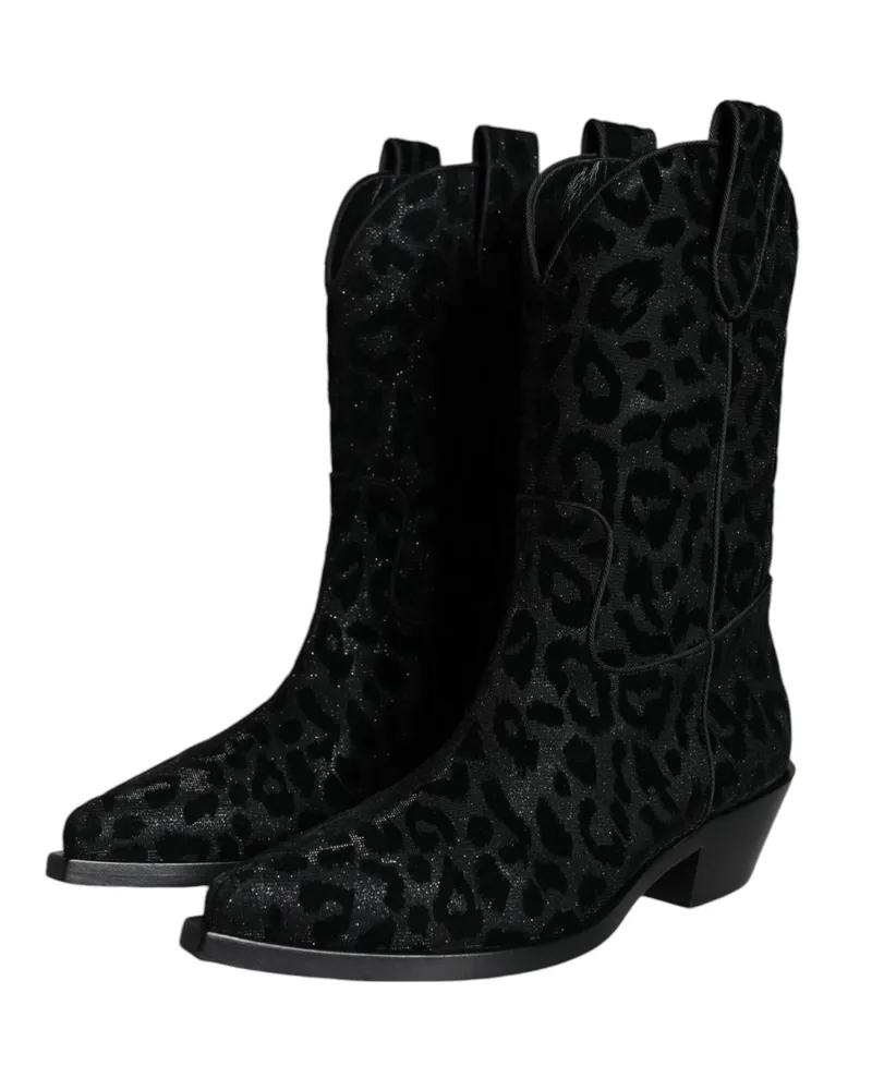Dolce & Gabbana Women's Black Gray Leopard Cowboy Boots Shoes And Black