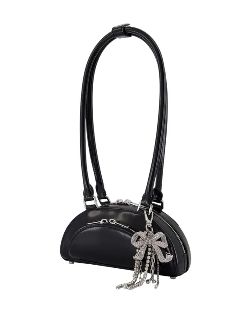 Self-Portrait Women's Mini With Charm Shoulder Bag - Self Portrait Leather Black Calfskin Shoulder-Hobo-Bags Black