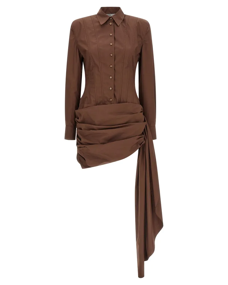 Giuseppe di Morabito Cotton Poplin with Ruched Skirt Dress — Brown Brown