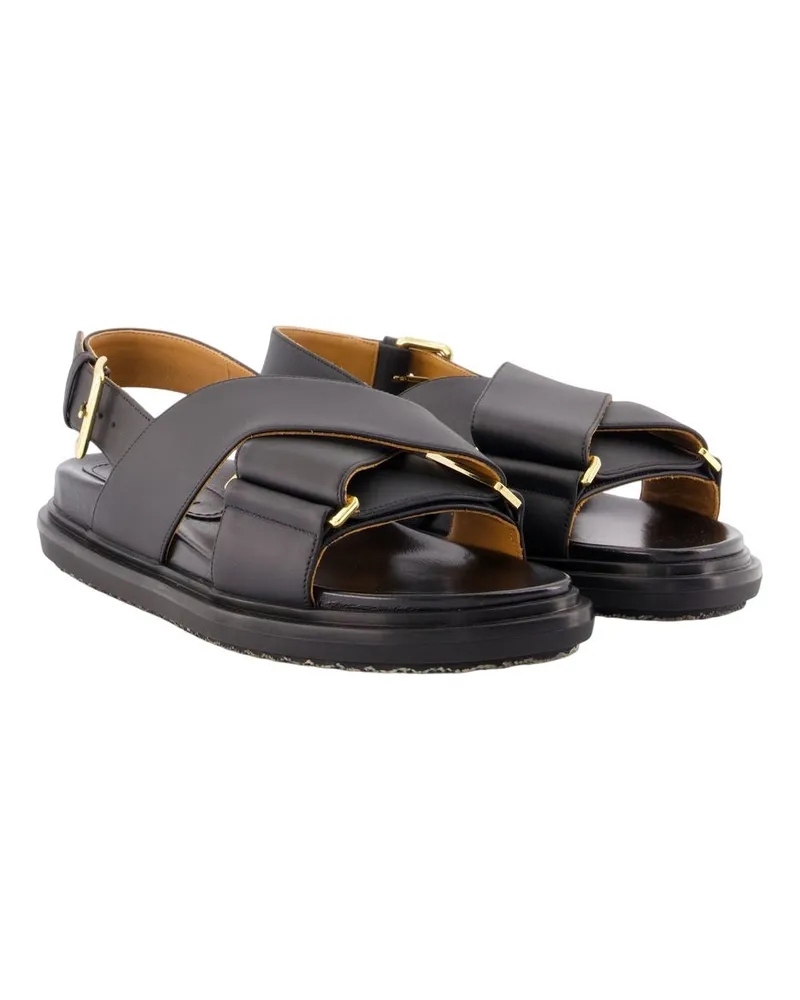 Marni Women's Criss-Cross Leather Sandals Black Calfskin Black