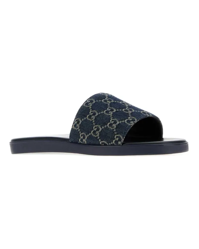 Gucci Men's Gg Denim Slippers Flurryblue Flat Shoes Navy