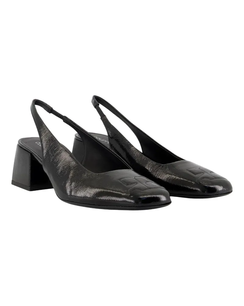 Courrèges Women's Patent Leather Block Heel Slingback Black Cotton Black