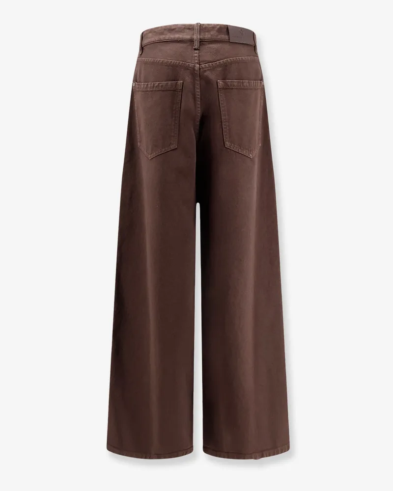 Brunello Cucinelli Women's Jeans Relaxed Boyfriend Brown Soft Barrel Leg Cotton Trousers Brown