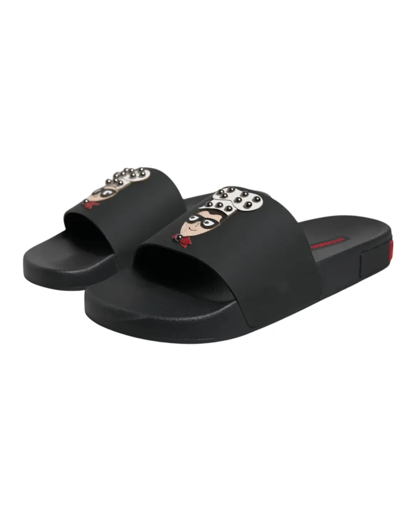 Dolce & Gabbana Men's Black Leather Slides Sandals Beachwear Shoes Black