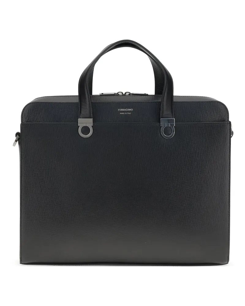Ferragamo Men's Briefcase Gancini Black Calf Leather Laptop Bags & Briefcases Black