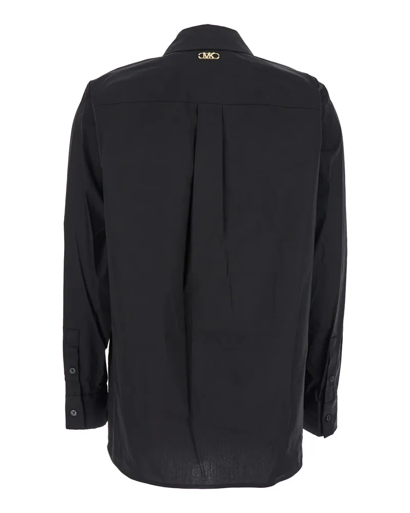 Michael Kors Women Black Cotton Shirt With Button-Down Collar Organic Elastane Blouses Black