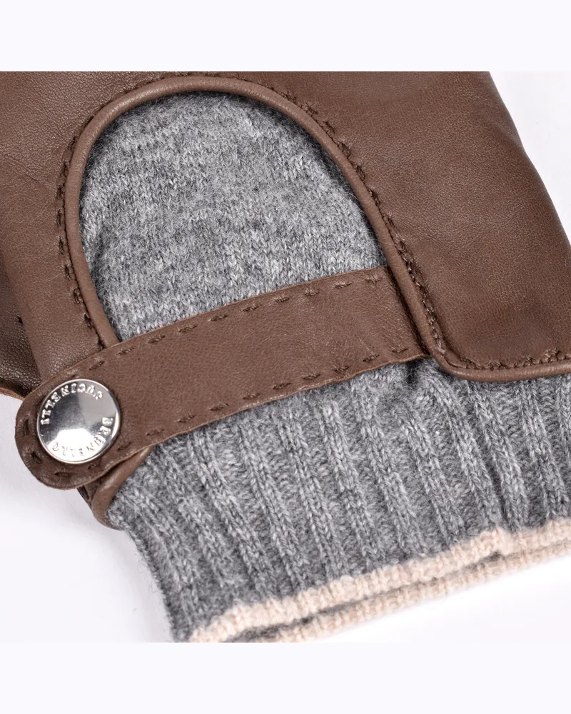Brunello Cucinelli Mens Brown Leather Knit Cuff Driving Gloves Accessories & Slg Brown