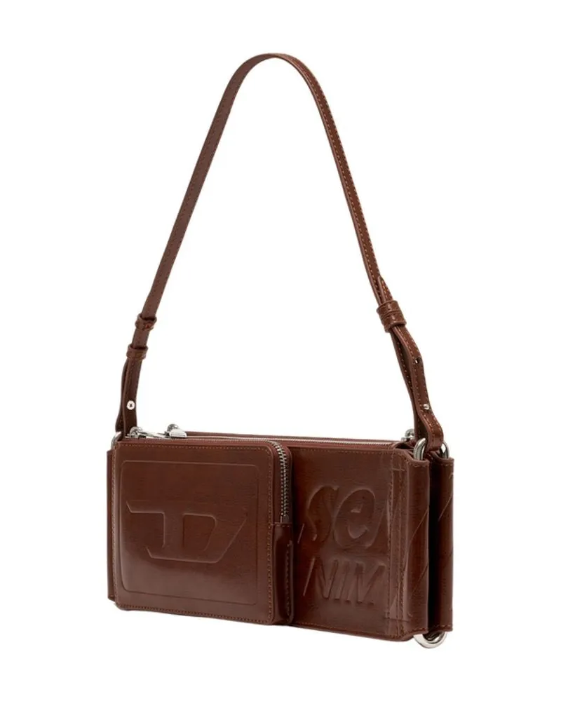 Diesel Unisex Flag-D X Shoulder Bag -  Synthetic Brown Shoulder-Hobo-Bags Brown