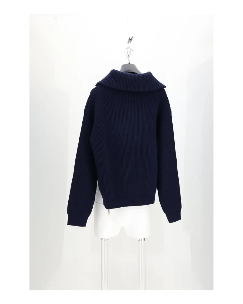 Celine Wool-Cashmere Trucker Collar Sweater — Navy Navy