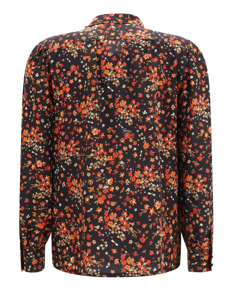 Gucci Women's Shirt Flora Print Silk Tie-Neck Black-Red-Multicolour Black/red/multicolour Black