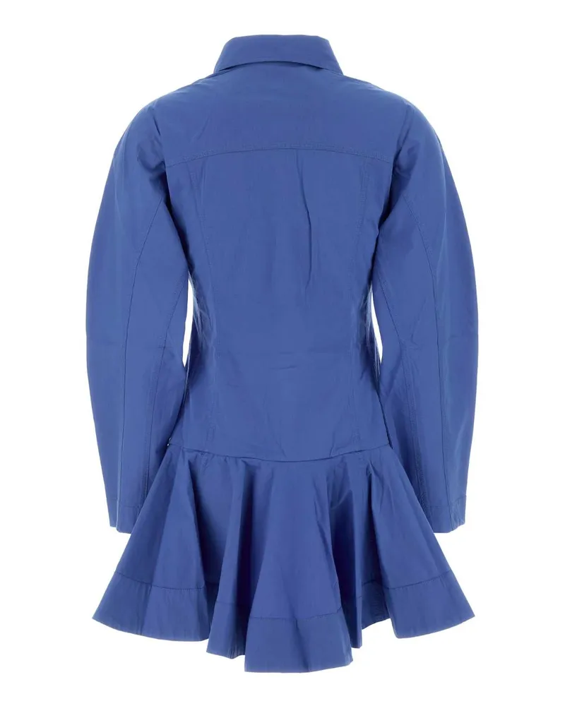 Ganni Women's Cerulean Blue Stretch Poplin Mini Shirt Dress Marina Organic Cotton Abiti Blue
