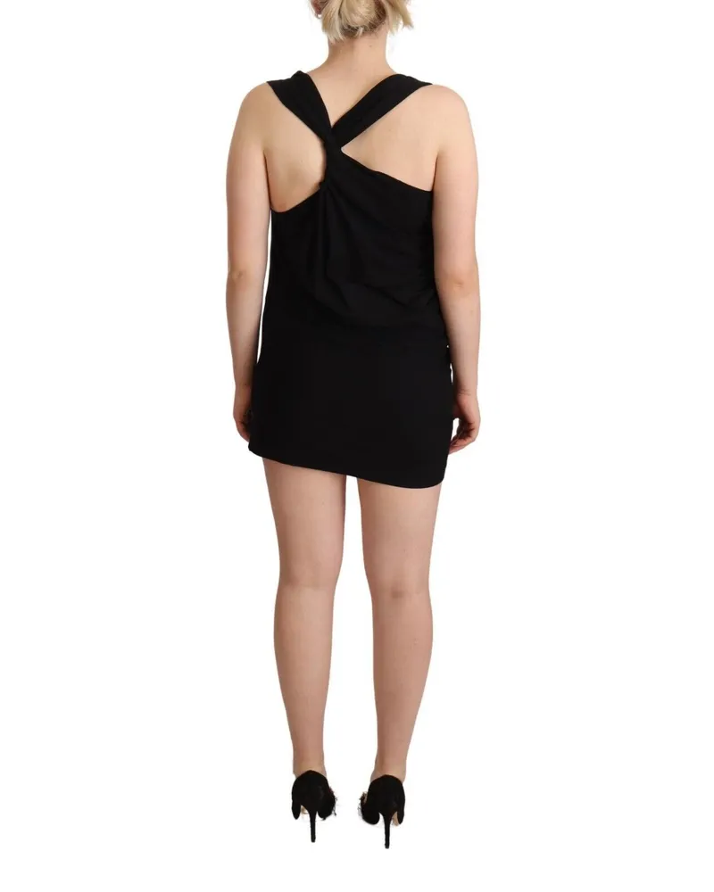 Roberto Cavalli Women's Black Sleeveless Cotton Sheath Mini Dress Elastane Black